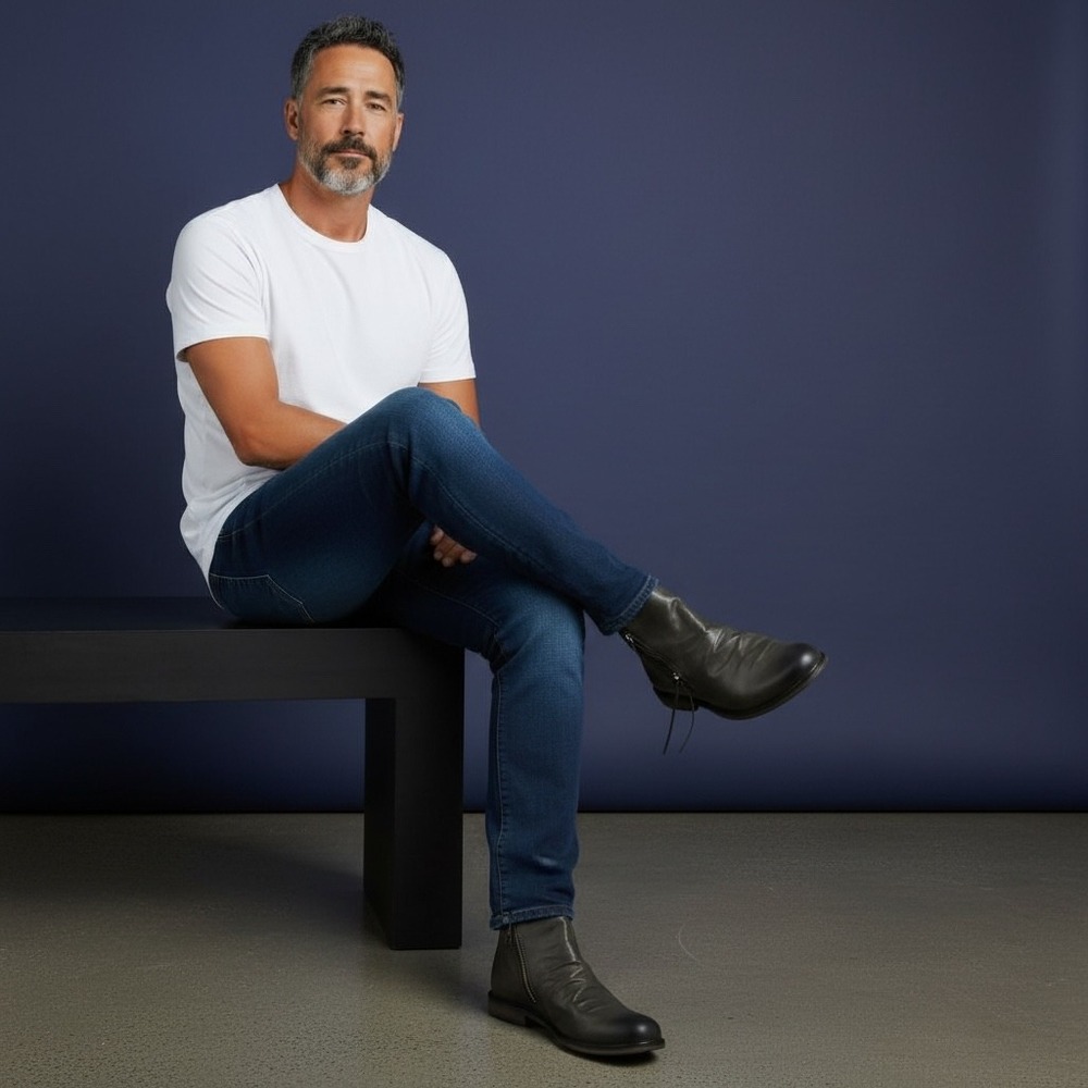 MANLY Mens‎ Dark Grey Ruched Leather Zip Ankle Boots Size 43 (US 9.5)